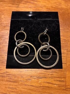 Vintage-Inspired Triple Hoop Drop Earrings in Silver and Pale Gold Color